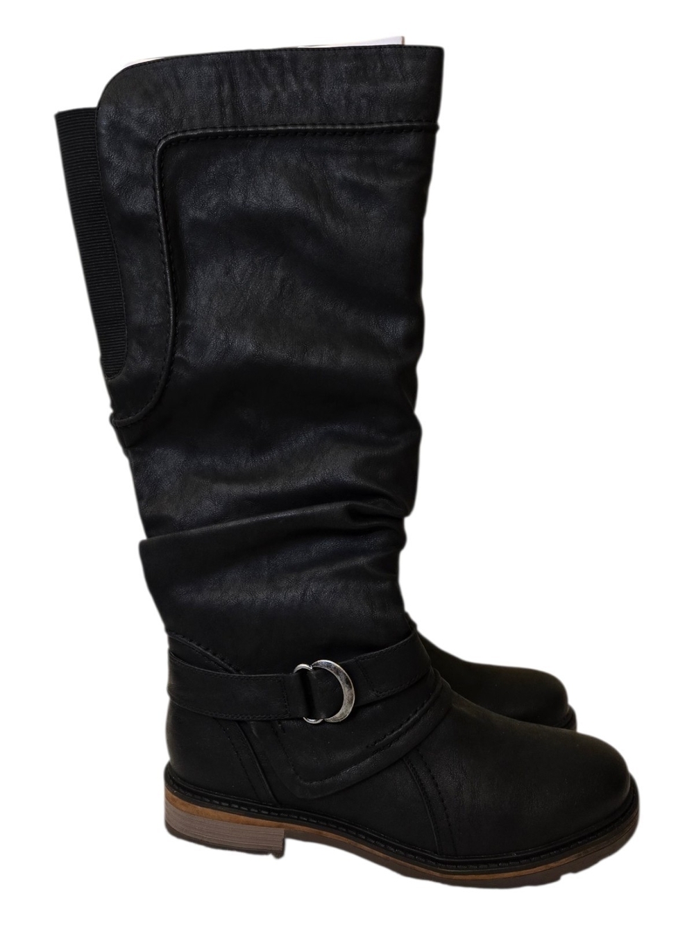 Wanderlust Fiona Women's Black Noir Slouch Boots with Buckle Accent NEW 10W
